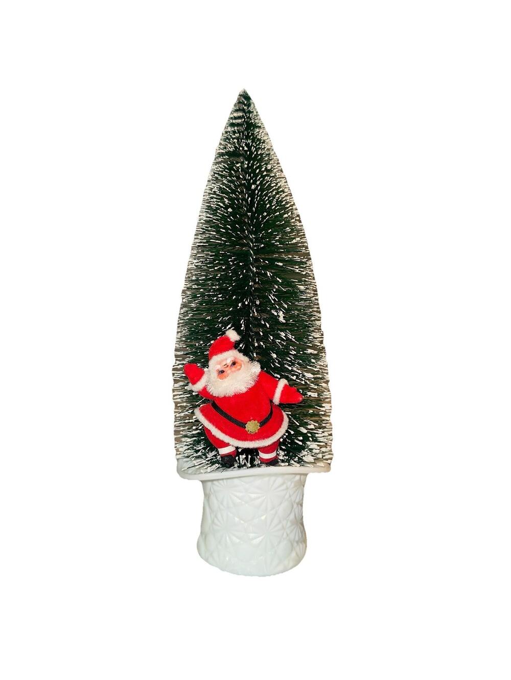 Christmas Assembly vintage Fenton Milk Glass Top Hat Santa Bottle Brush Tree 14"